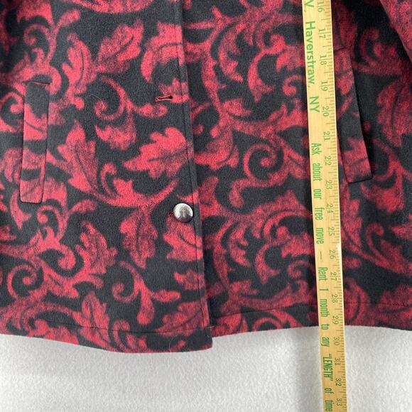 SUSAN GRAVER Jacket M Baroque Floral Fleece Blazer Button Front Red Black - Picture 12 of 14
